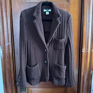 525 American vintage brown cable knit coat with some shoulder padding